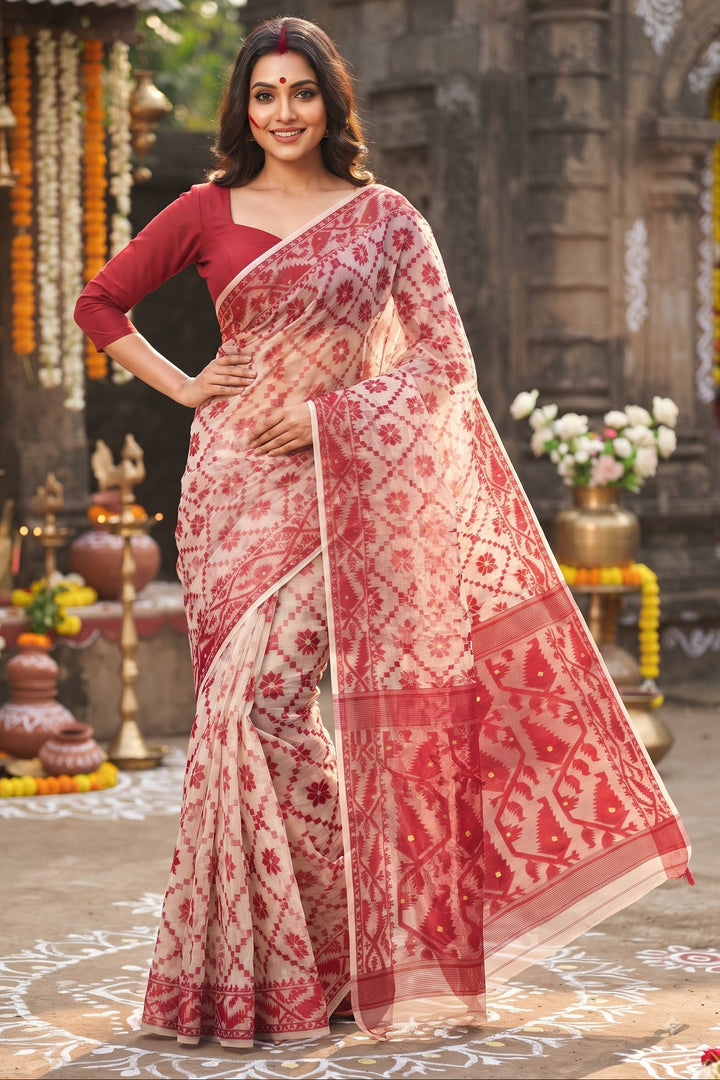 Ātmika Bengal Dhakai Jamdani Saree