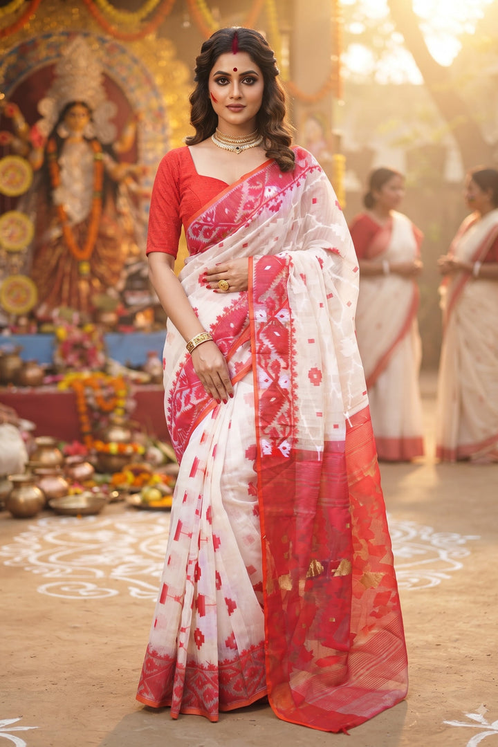 Banglar Taan- Dhakai Jamdani Saree(Pink)