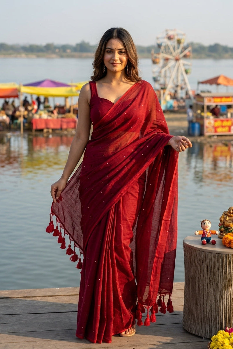 Kumkum Kavya  Khadi Cotton Sequence Saree
