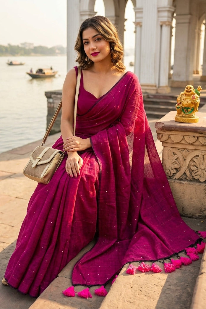 Kumkum Kavya  Khadi Cotton Sequence Saree