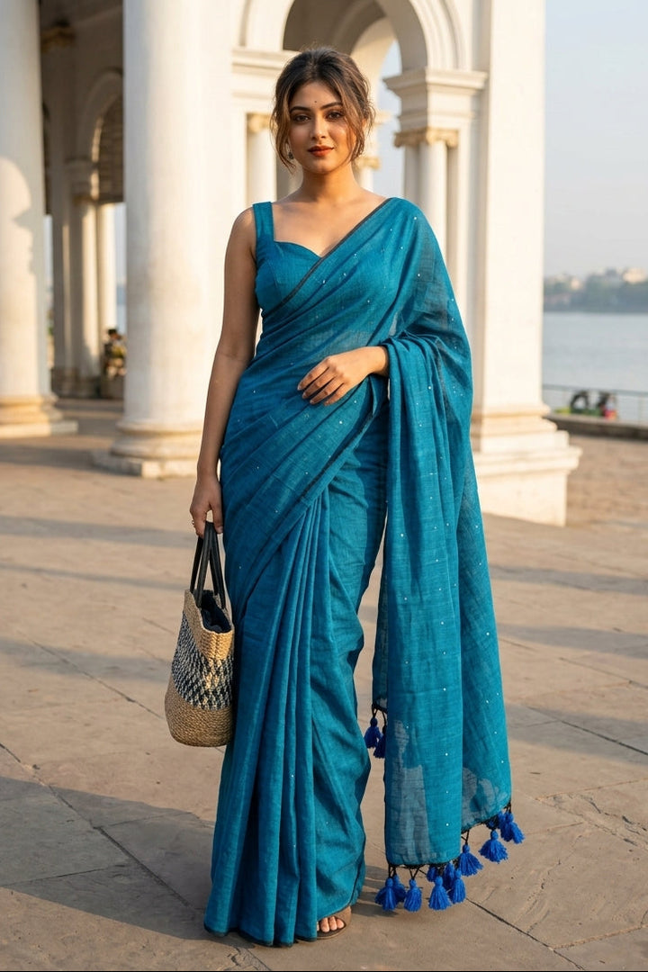 Kumkum Kavya  Khadi Cotton Sequence Saree
