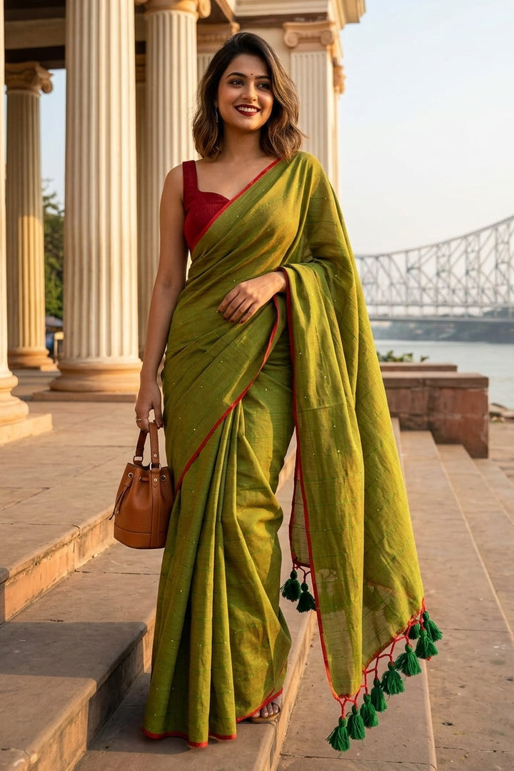 Kumkum Kavya  Khadi Cotton Sequence Saree