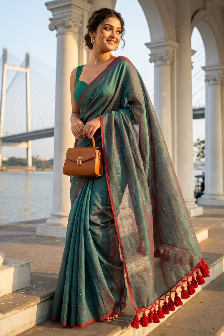 Kumkum Kavya  Khadi Cotton Sequence Saree