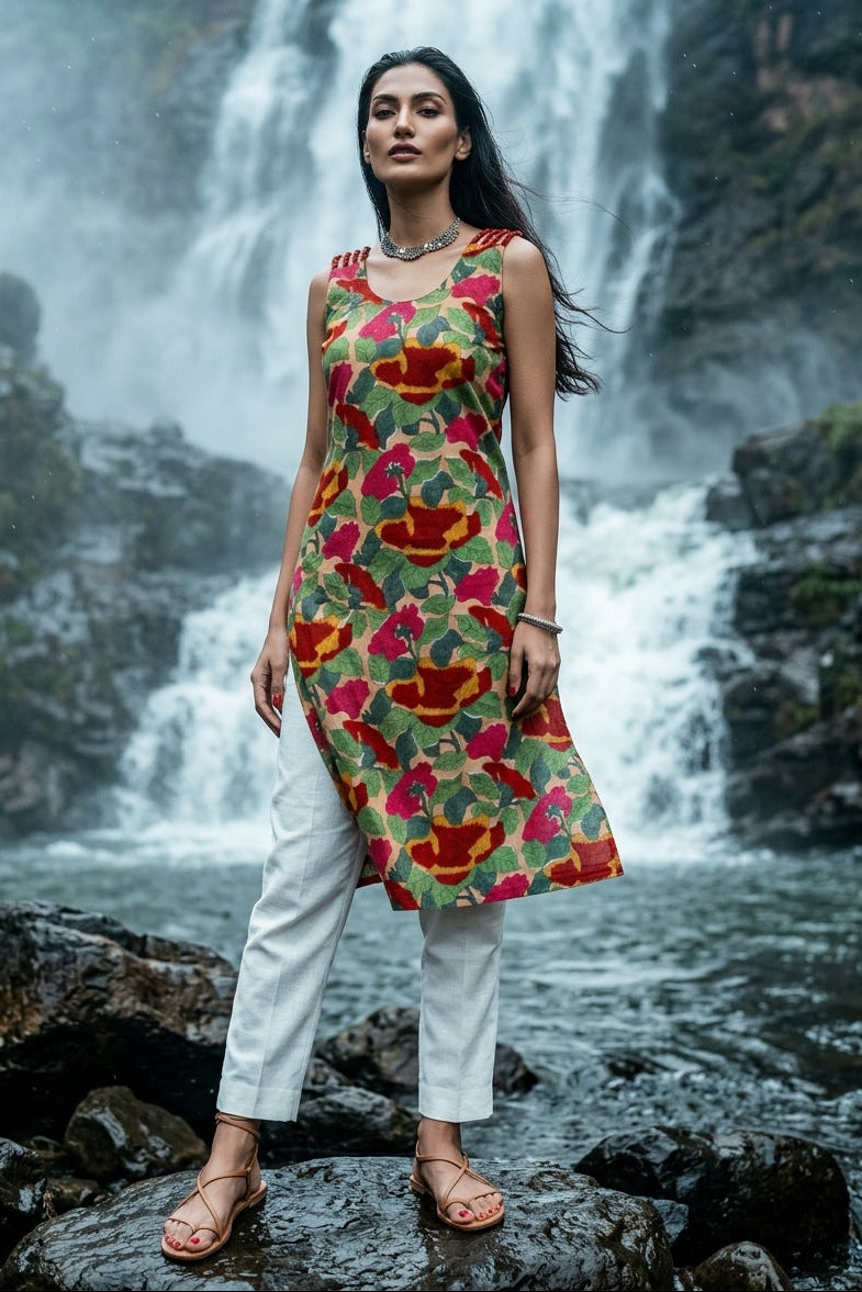 Noir Nova - Rapid Printied  Pure Sustainable  Kurti (With Braided Strap)