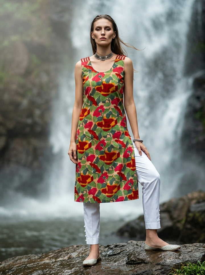 Noir Nova - Rapid Printied  Pure Sustainable  Kurti (With Braided Strap)