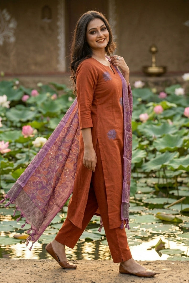 Few Lines For Orange!- Kurti Set