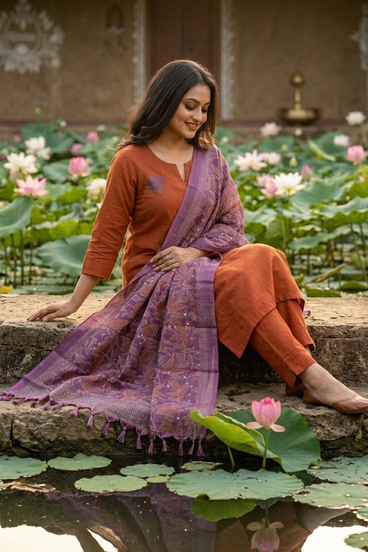 Few Lines For Orange!- Kurti Set