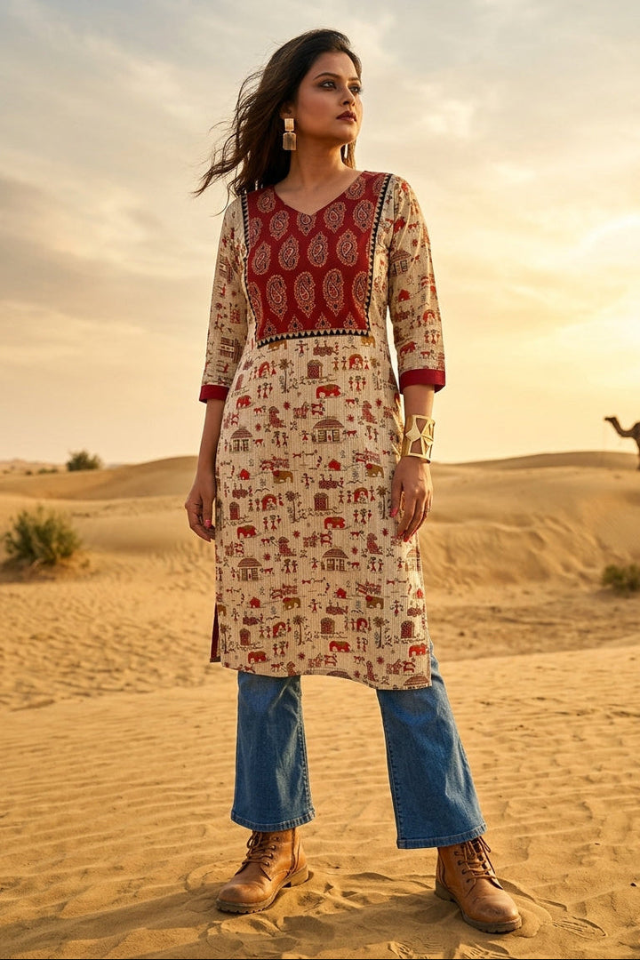 The Warli Whimsy Pure Cotton Kurti