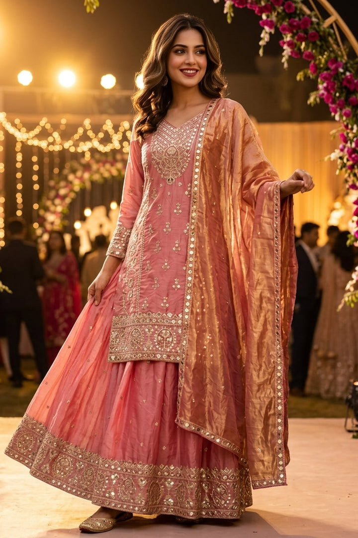 Pink Mirror Majesty Designer Sharara Set