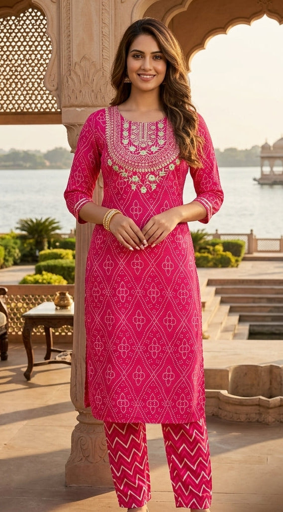 Sweet Pink-Straight Kurti Set