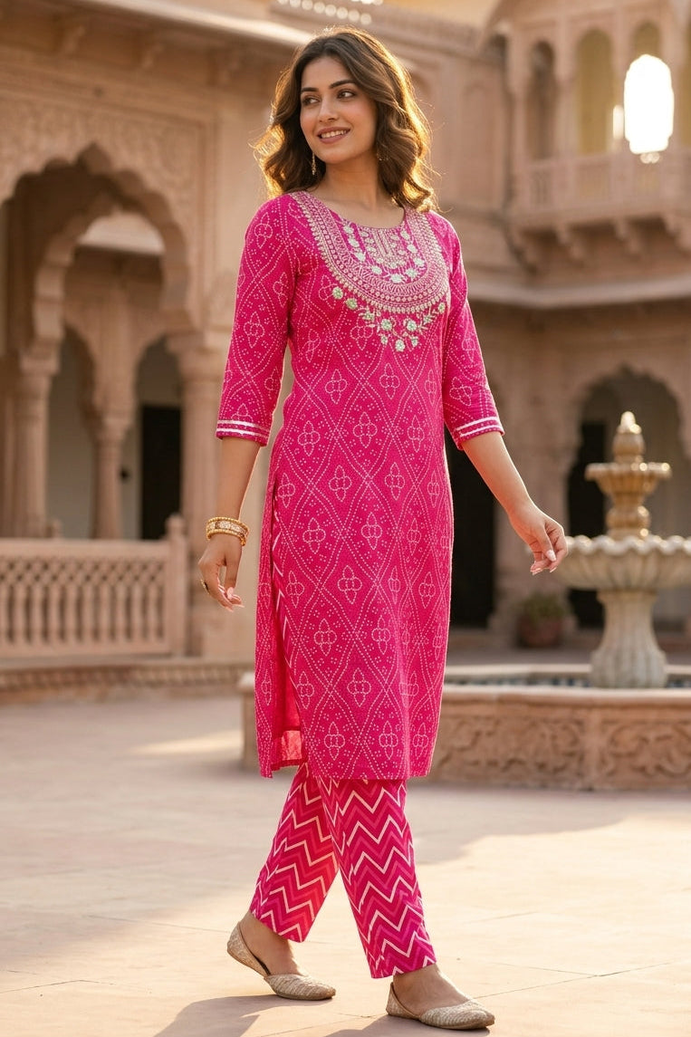 Sweet Pink-Straight Kurti Set