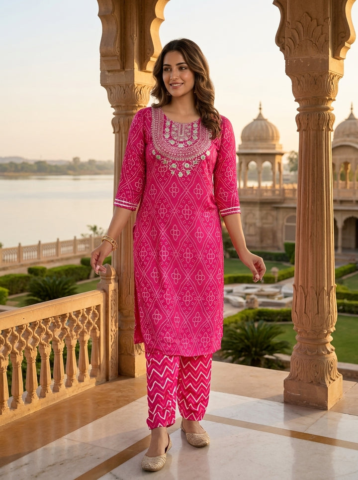 Sweet Pink-Straight Kurti Set