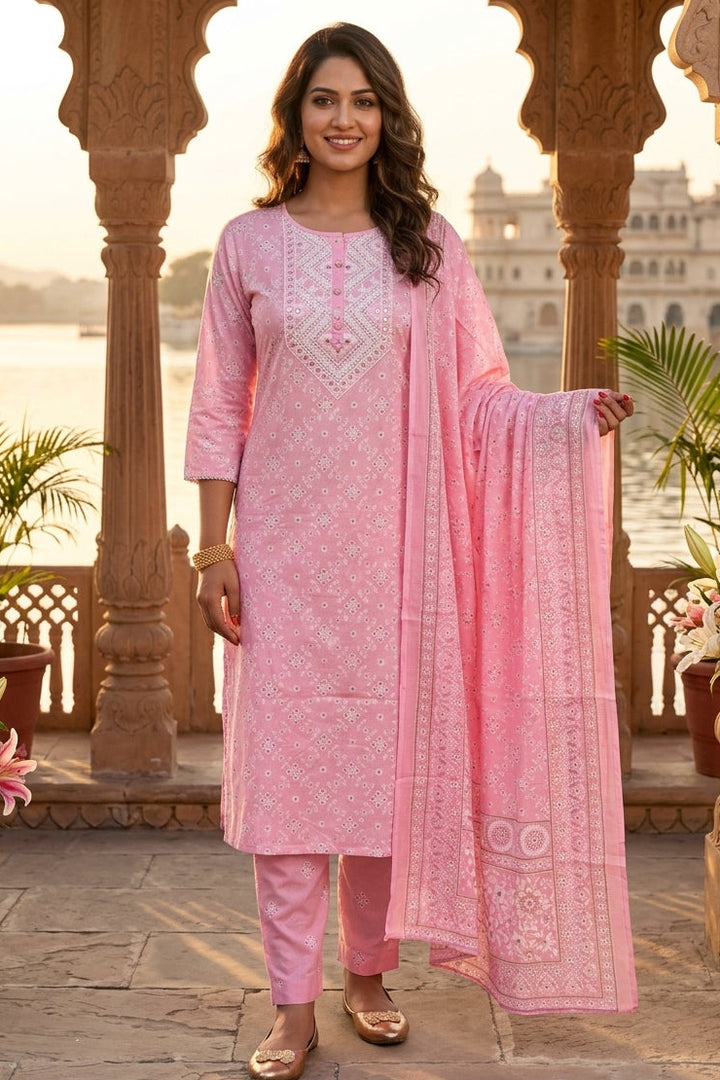 Sweet Pink Cotton Suit Set