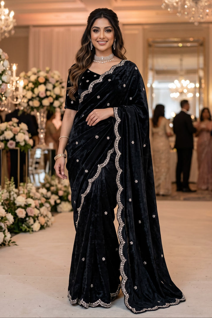 Eyes of Elegance Fandy Satin Silk Saree with Cutdana Work