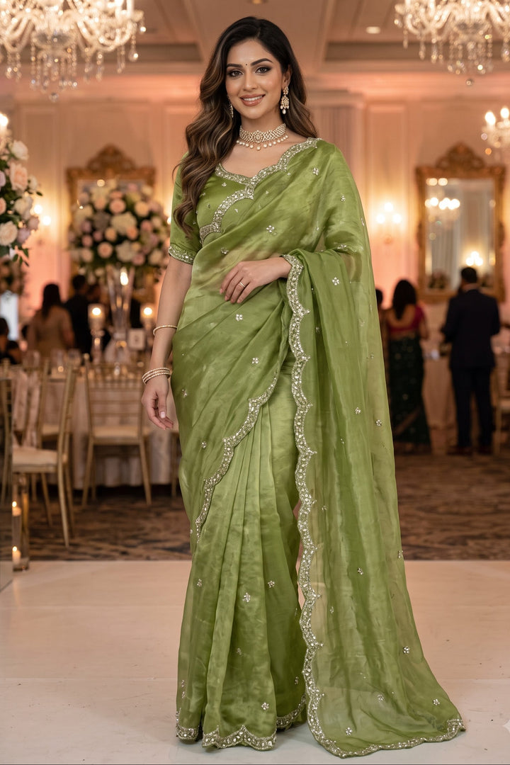 Eyes of Elegance Fandy Satin Silk Saree with Cutdana Work