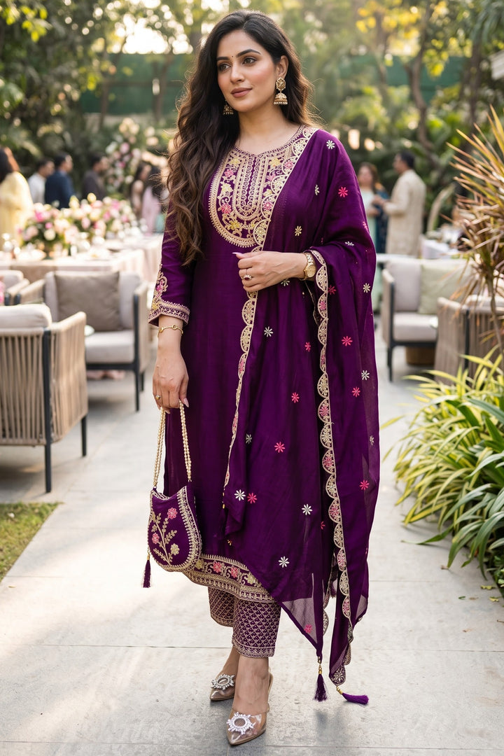 Noble Grace Chinon Silk Embroidered Kurti Set