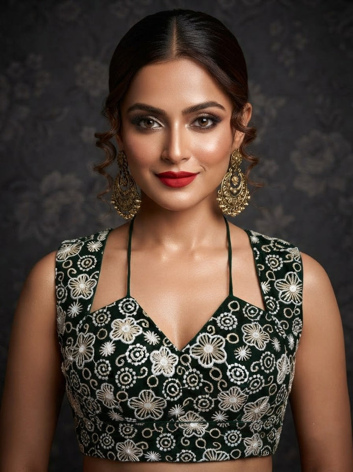 The Glam Edit Vichitra Silk Embroidered Blouse