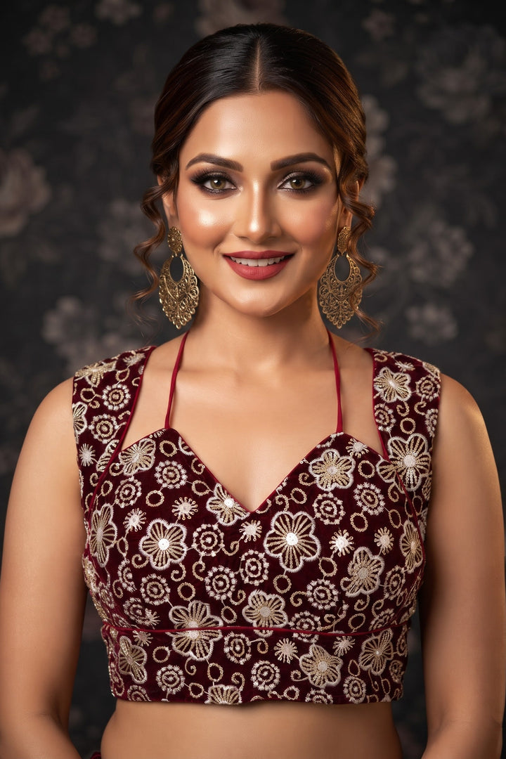 The Glam Edit Vichitra Silk Embroidered Blouse