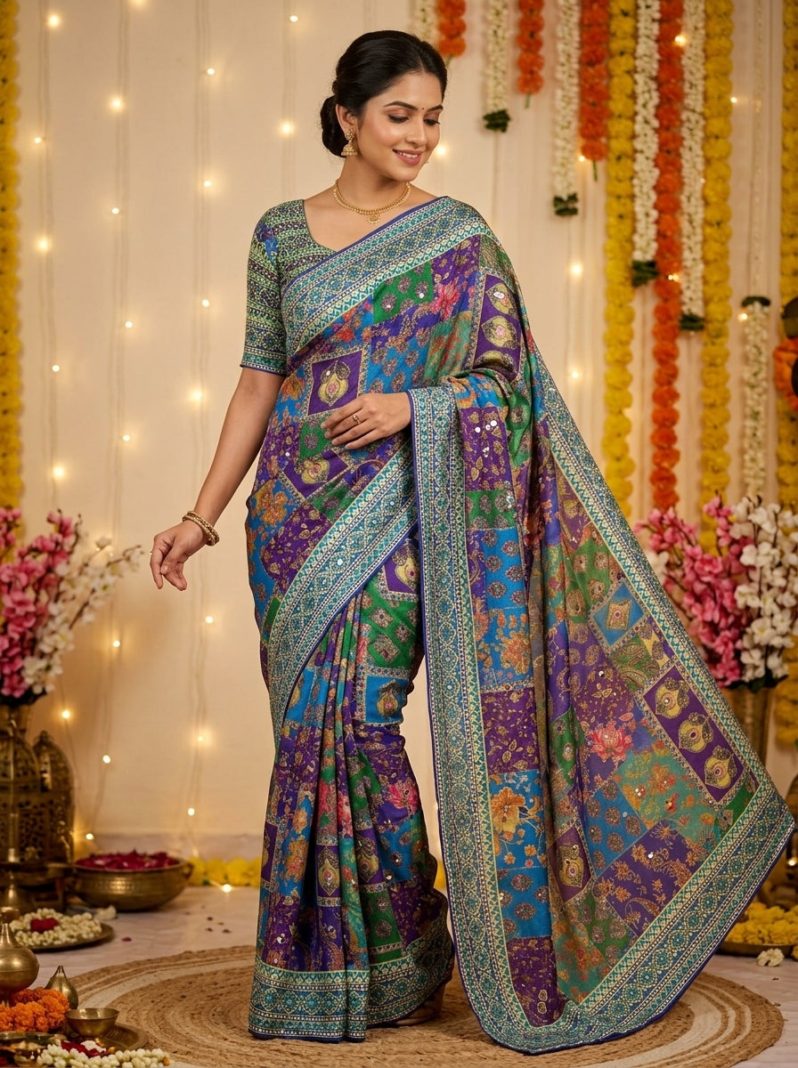 Dusk Radiance Chinnon Silk Saree