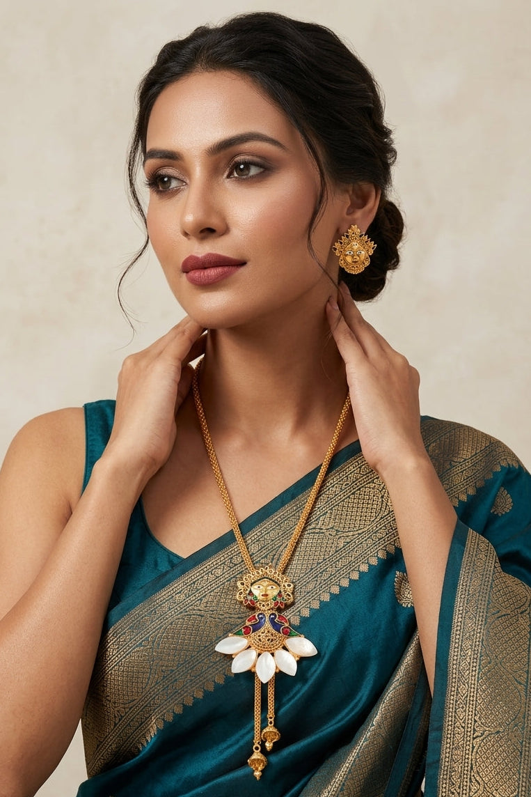 Durga Ma-Sea Shell Gold Plated Necklace Set