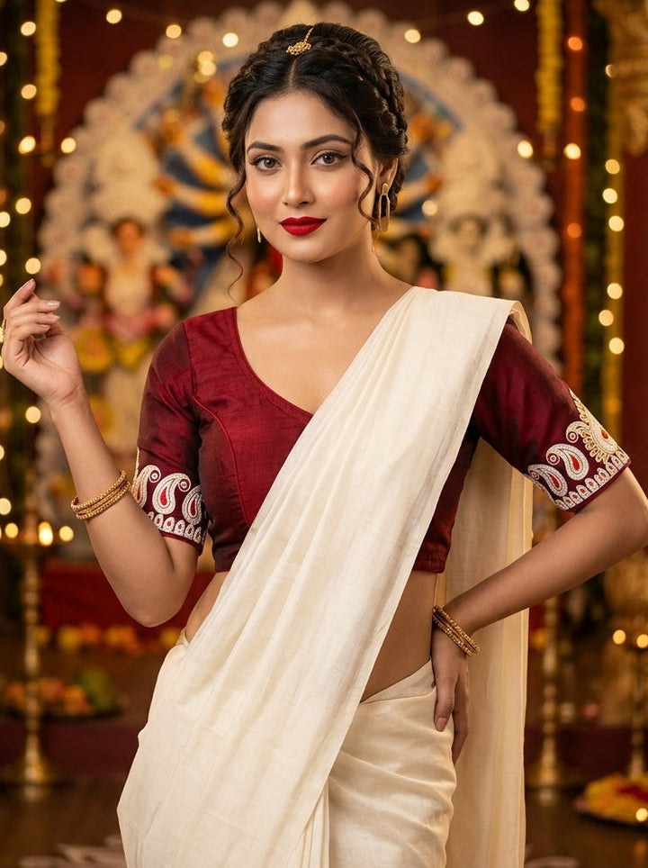 Agomoni - Traditional Designer Blouse(Maroon)