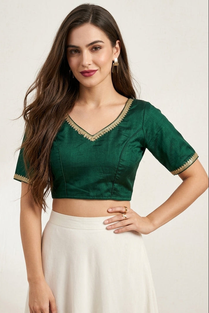 Green Aura V-Neck Slik Blouse