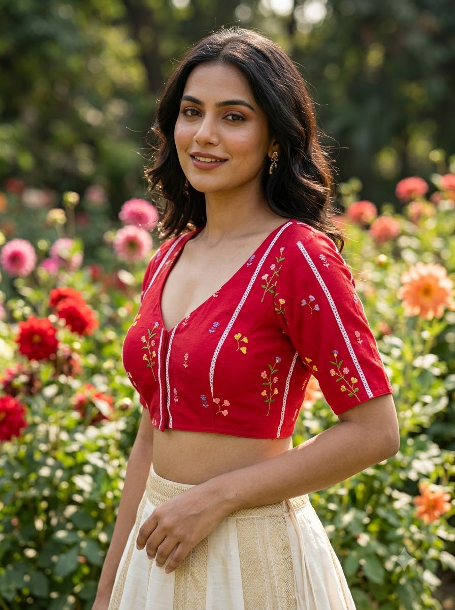 Eden Blossom Chanderi Silk Embroidered Blouse