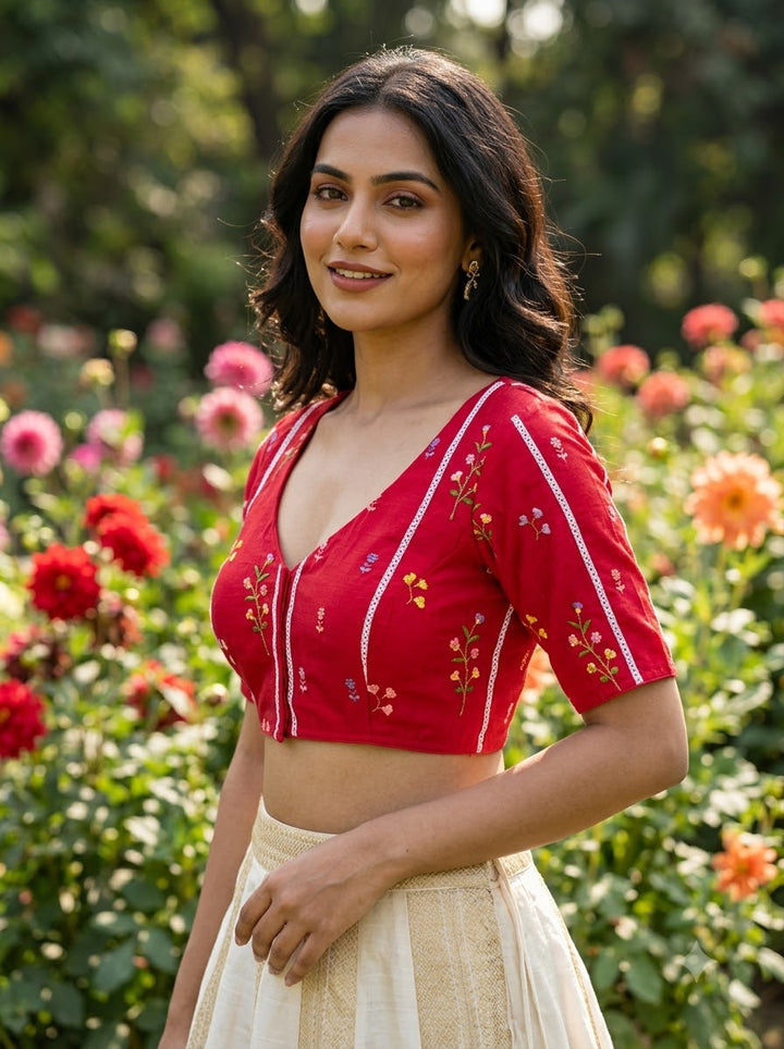 Eden Blossom Chanderi Silk Embroidered Blouse
