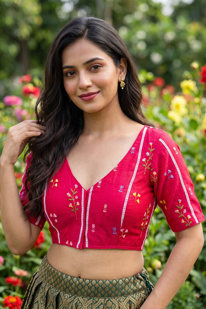 Eden Blossom Chanderi Silk Embroidered Blouse