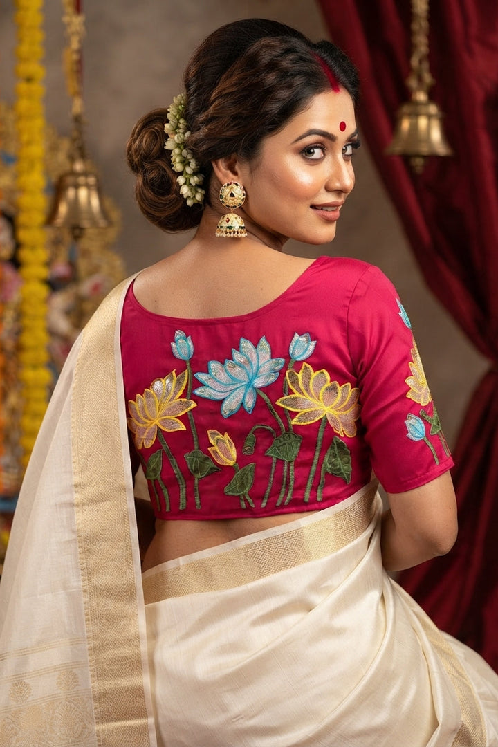 Reflection of Lotus Vichitra Silk Blouse
