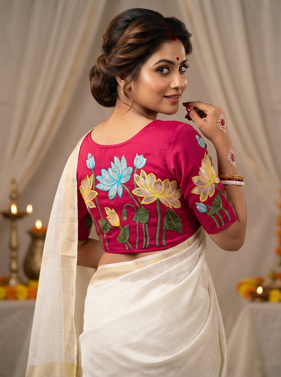 Reflection of Lotus Vichitra Silk Blouse