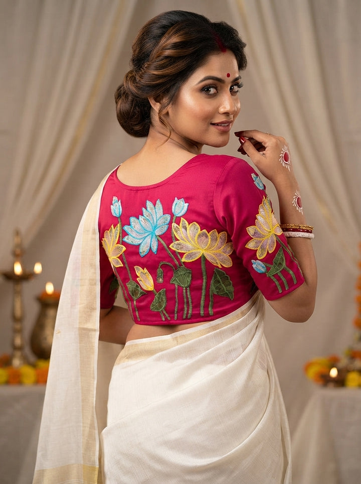 Reflection of Lotus Vichitra Silk Blouse