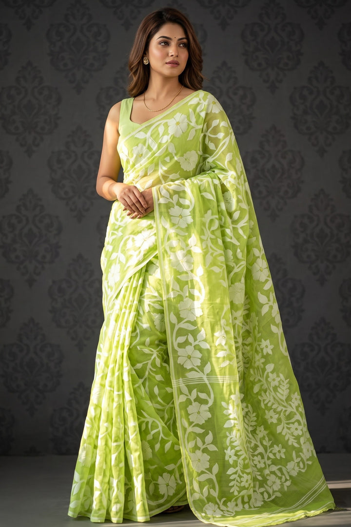 Pushpalata- Flowering Vines Cotton Jamdani Saree