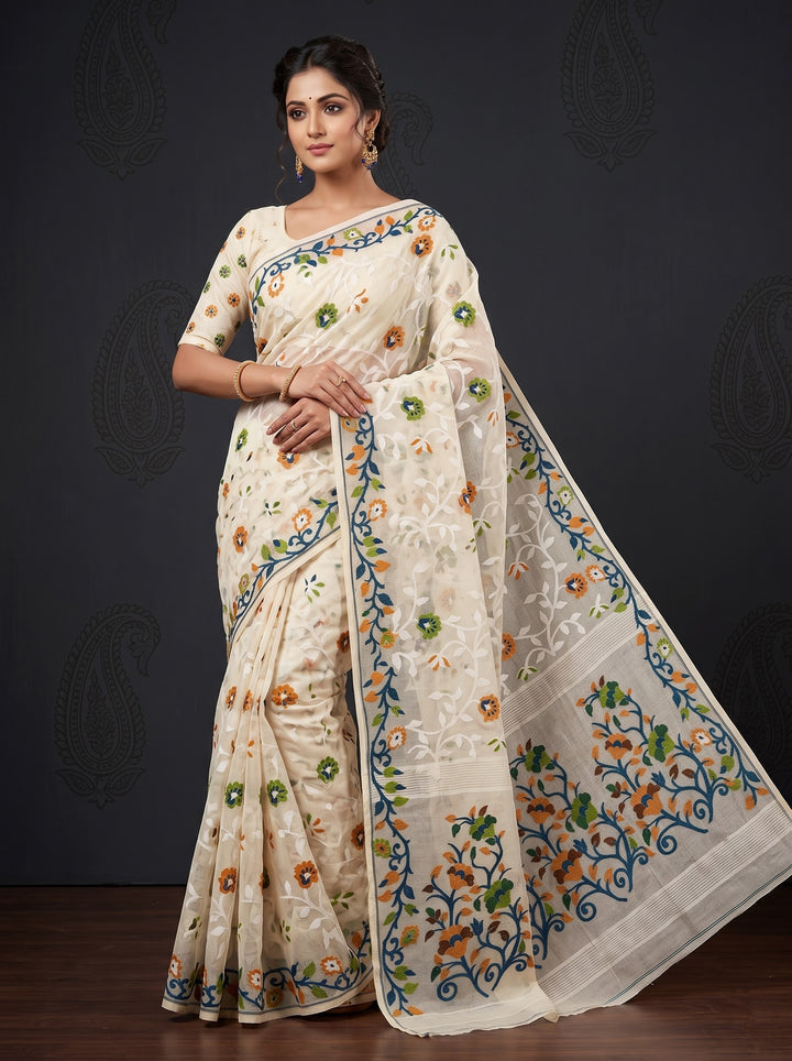 Neel Megh Dhakai Jamdani Saree