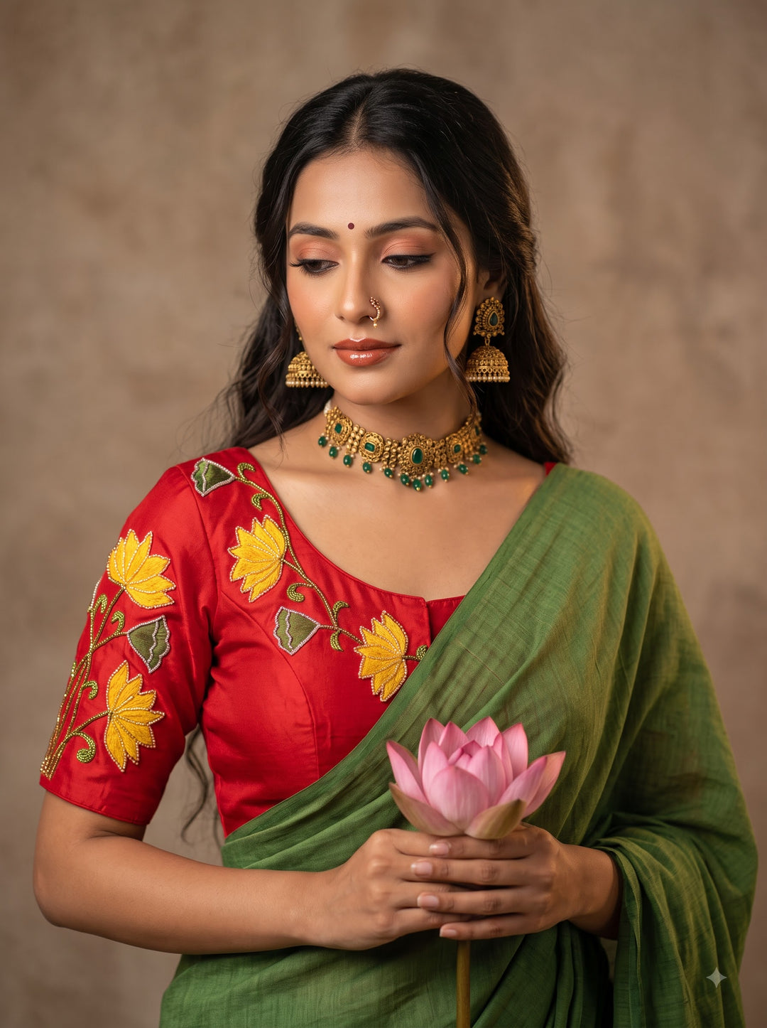 Shantimaya - Lotus Appliqué Katdana Designer Blouse