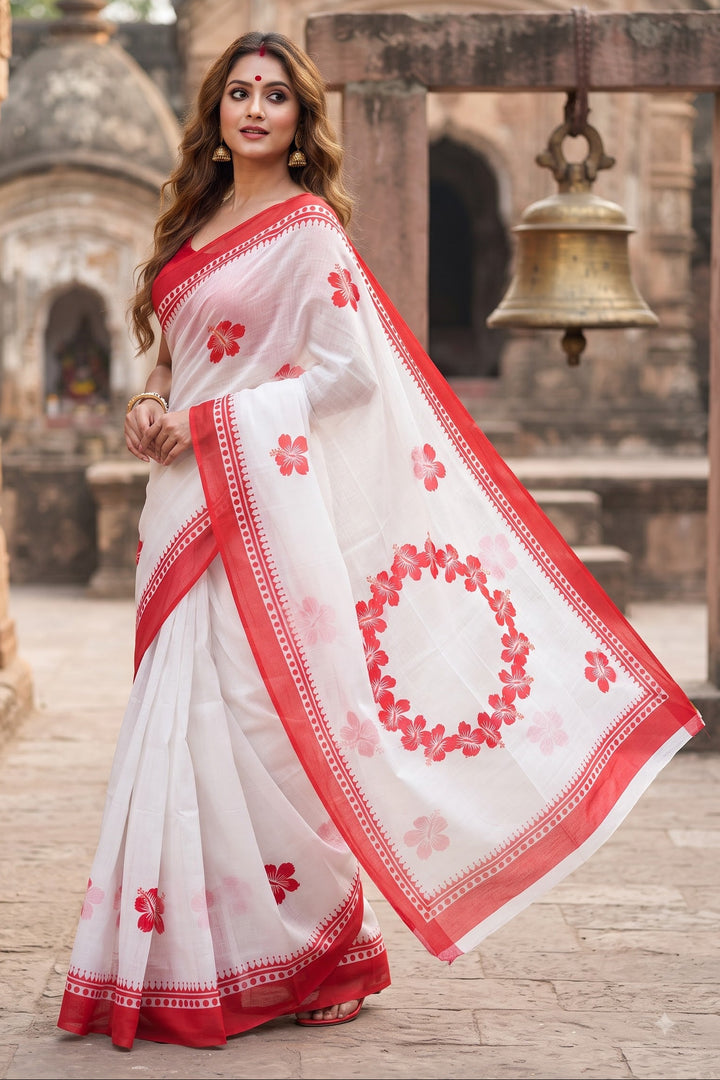 Debi Aradhana Mul Cotton Saree with Print Work