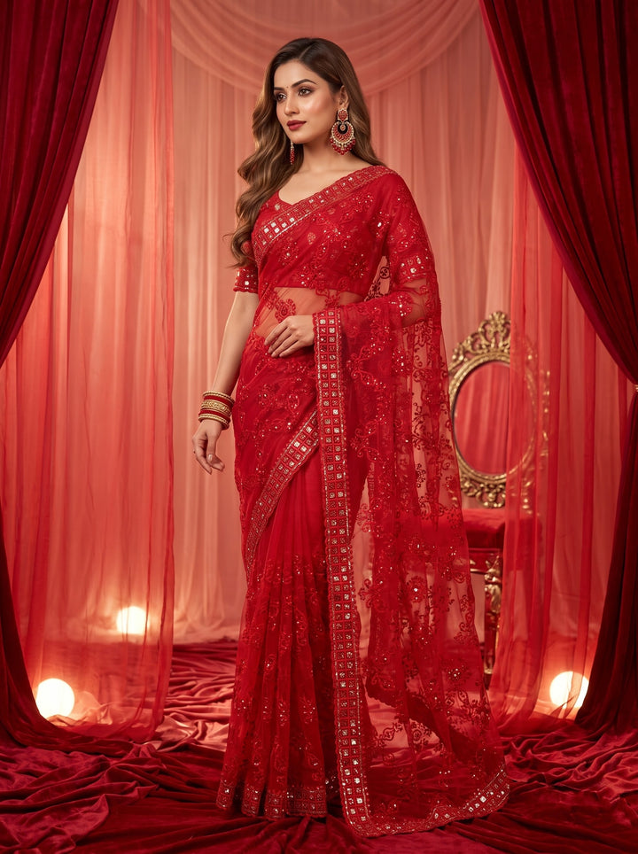 Red Bell Model Inspired Organza Saree