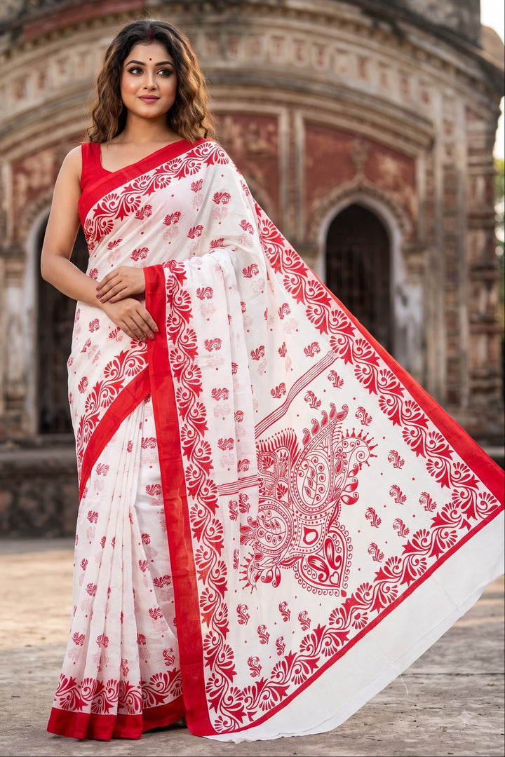 Sharod Shree Mul Cotton Saree with Print Work