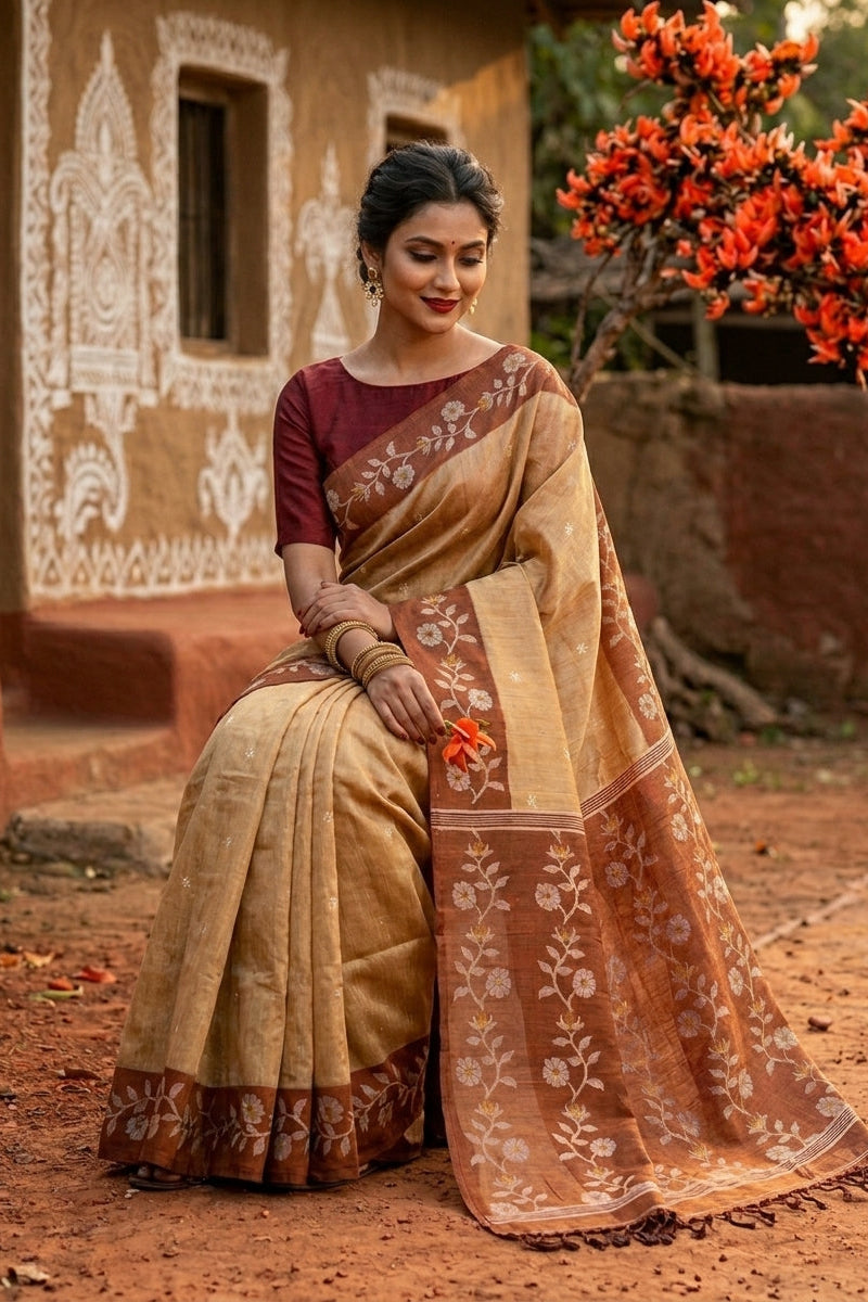 Purabi Prabha Gachi Tussar Banarashi  Saree