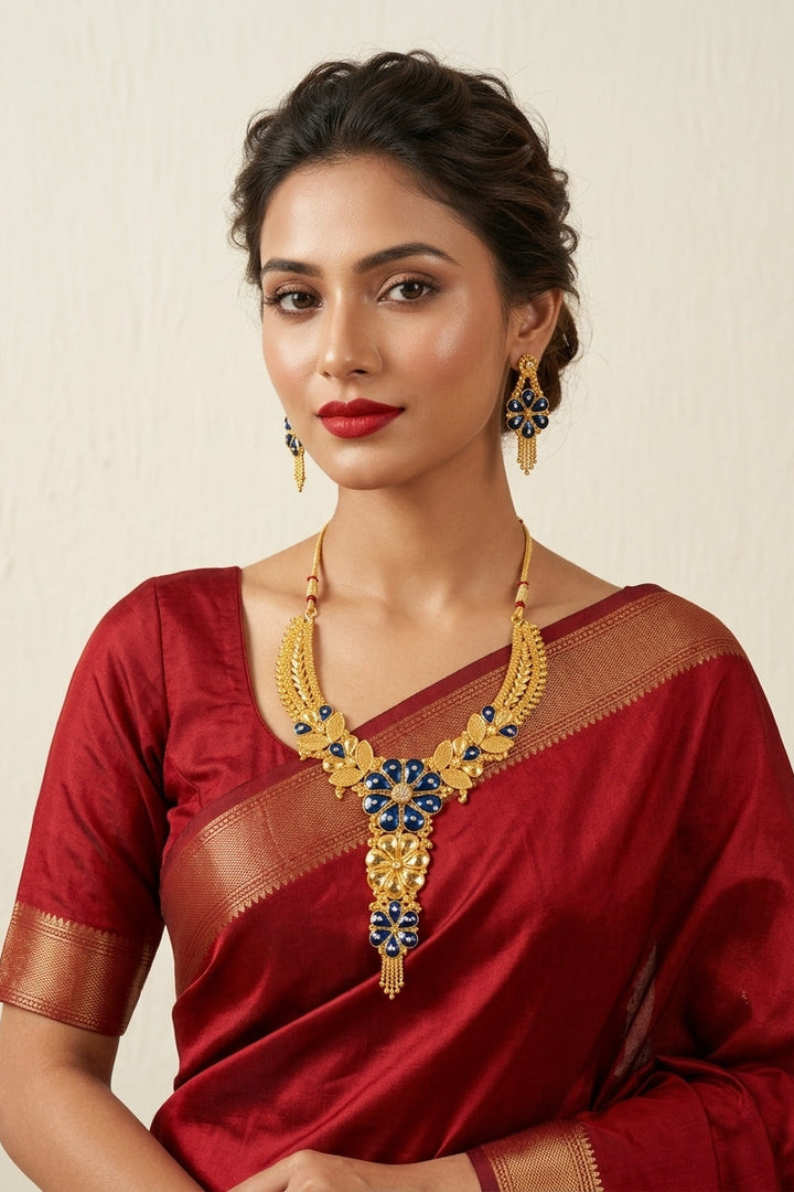 Blue floral Gold Plated Necklace Set