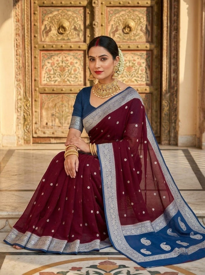 Legacy Of Khaddi Chiffon Handloom Banarasi Saree
