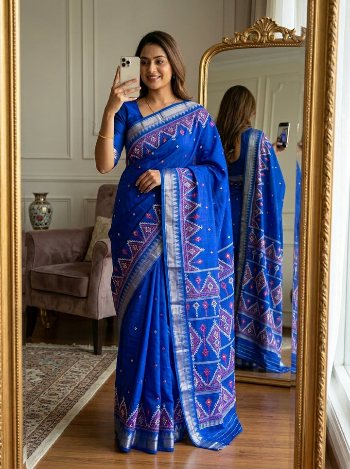 Neelkantha Heritage Semi Matka Silk Gujarati Print Saree