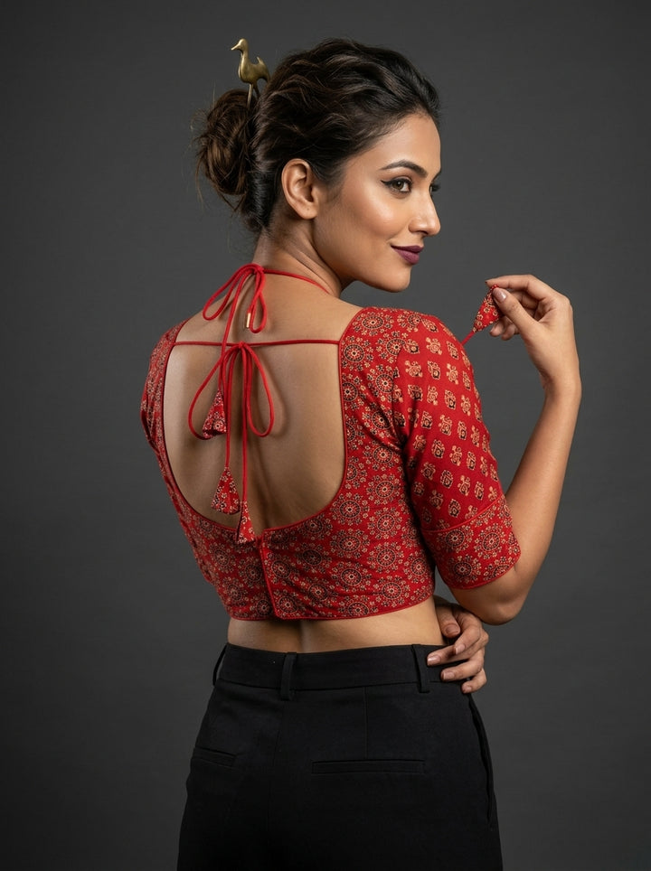 karu Kaj Ajrakh Print Cotton Silk Blouse