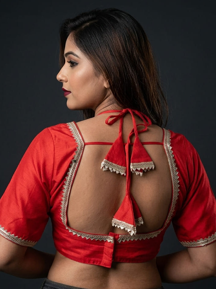 Aria Red Masaba Style Silk Blouse