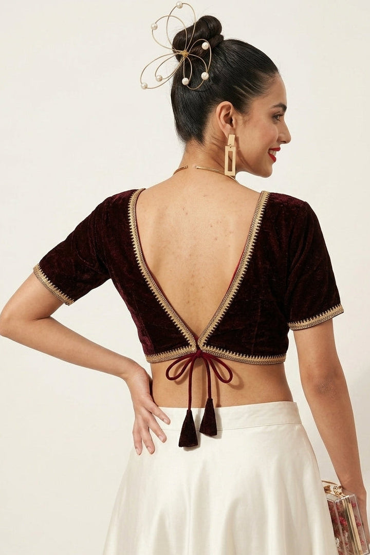 Classic Maroon V-Neck Zari Blouse