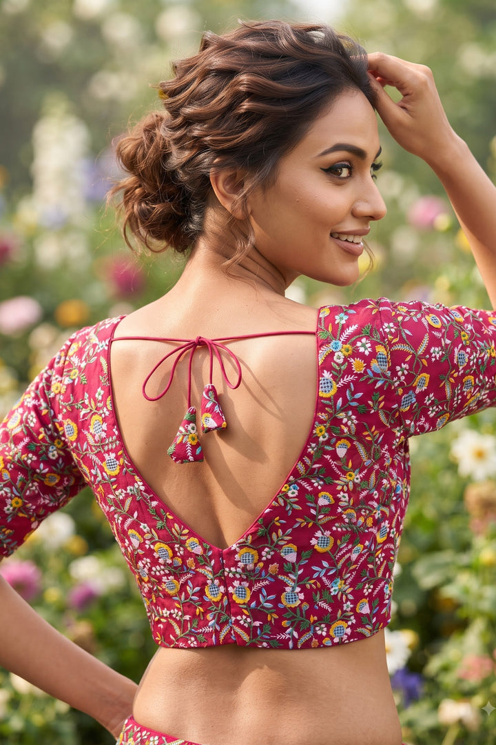 Vine Of Flower Embroidery - Designer Blouse