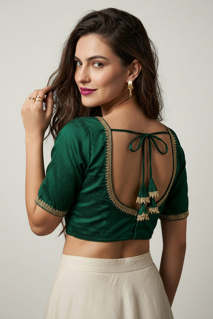Green Aura V-Neck Slik Blouse