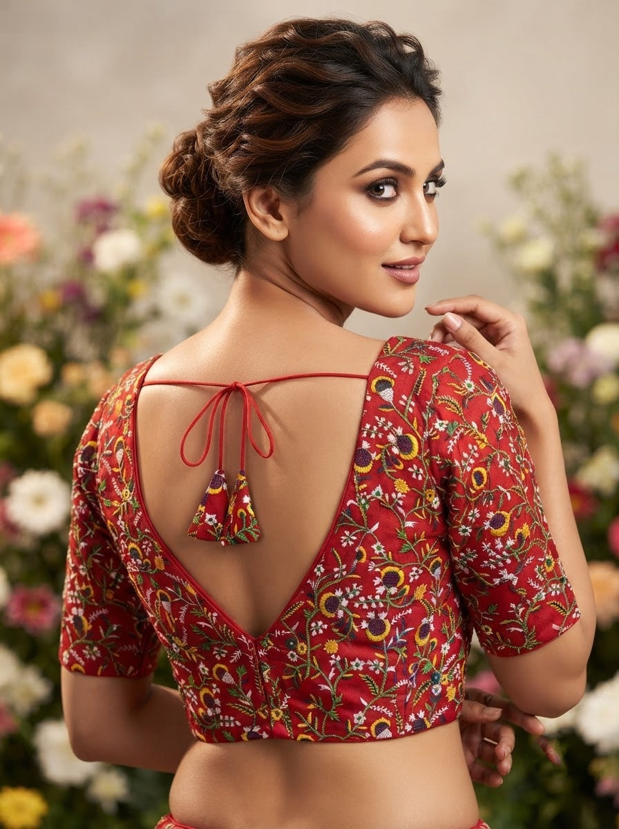 Vine Of Flower Embroidery - Designer Blouse