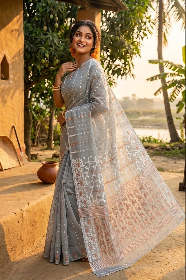 Shatarupa Bengal Jamdani Saree(Grey)