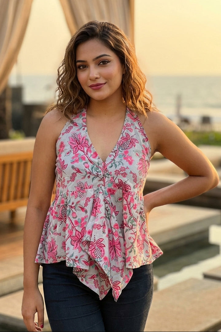 Halter Tie-Back Peplum Top